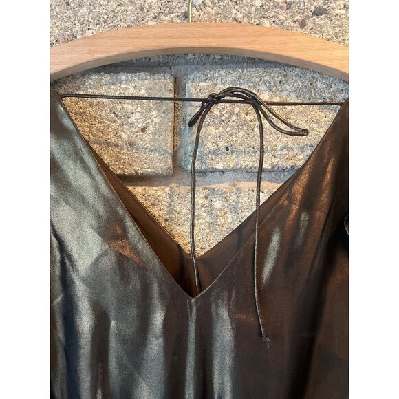 Shiny Black Metallic V-Neck Top With Ruffle Sleeves & Smocked Waist - Picture 6 of 7